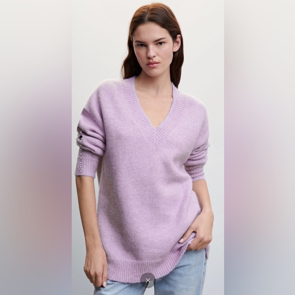 Mango chunky V neck sweater light purple size XS - Picture 3 of 3